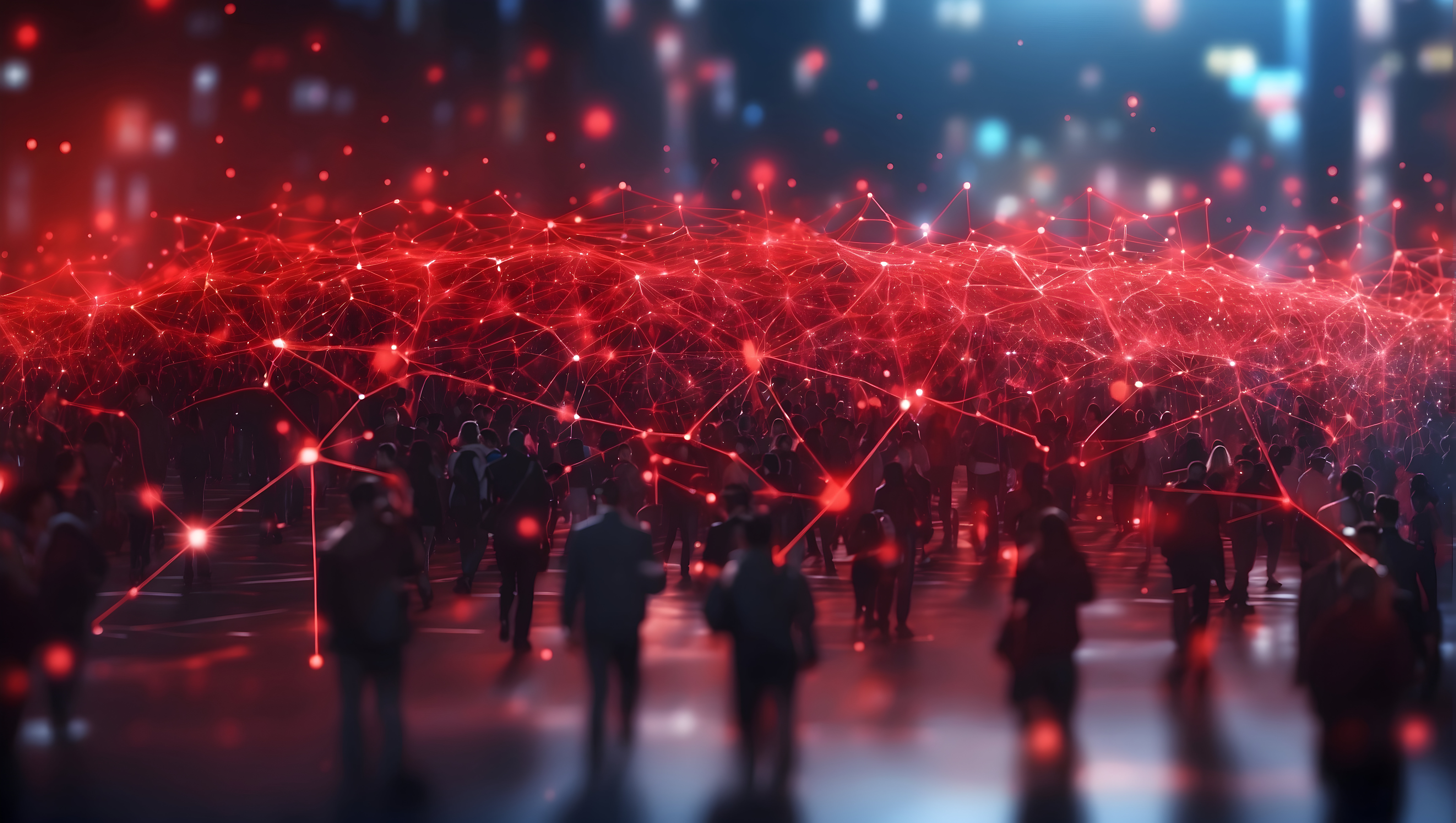 Abstract representation of a digital network with red connections, symbolizing generative AI red teaming