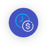 Icon depicting a clock and a dollar sign, representing time and money.