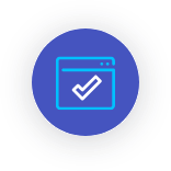 Icon representing trust and safety with a checkmark on a blue background.
