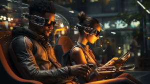 Two people using futuristic VR devices, representing research on how threat actors abuse online games