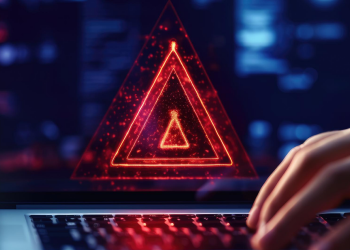 Computer screen with a red warning triangle symbol, representing the top generative AI dangers in 2024, as discussed on ActiveFence's blog.