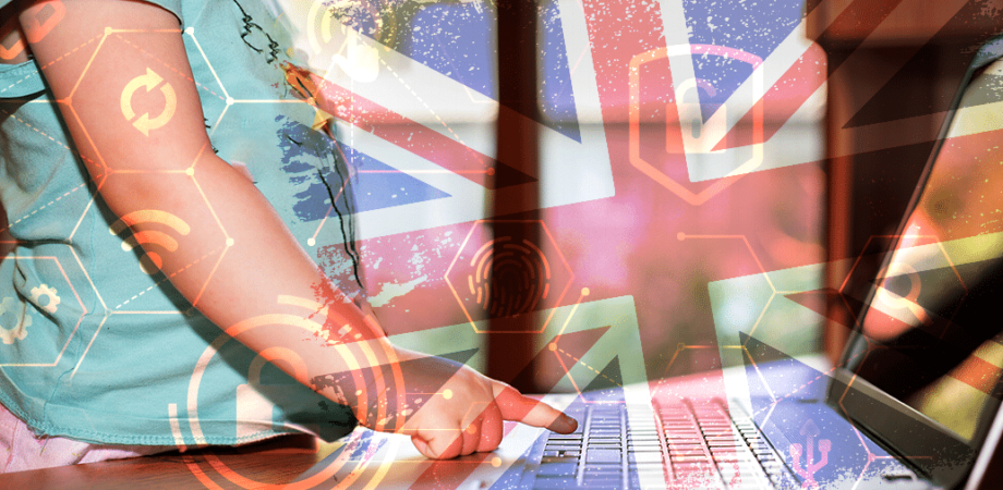 UK Online Safety Bill graphic showing the UK flag and a lock symbolizing safety and security.
